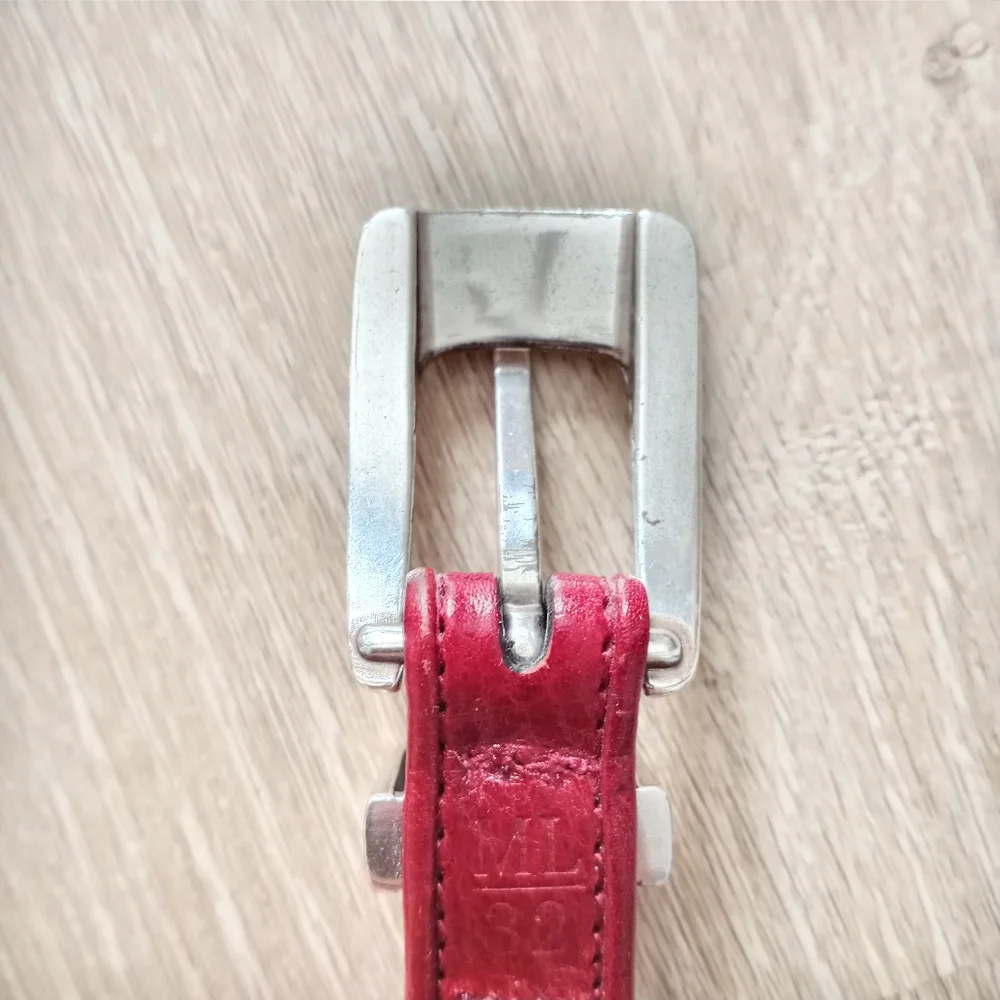 SOLD Brighton Belt Genuine Leather Silver Beaded Native American Red Size 32 … - Picture 10 of 12